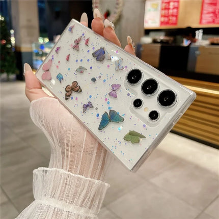 For Samsung Galaxy S23 Ultra Case Anti Drop TPU Phone Back Cover Epoxy Glitter Butterfly