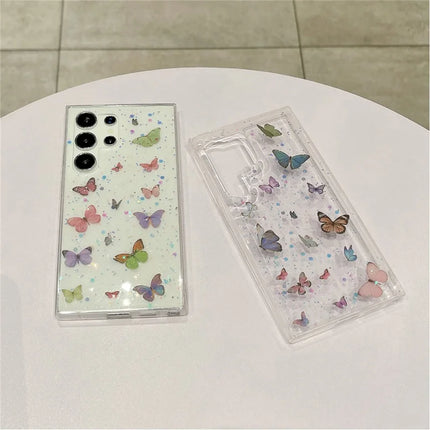 For Samsung Galaxy S23 Ultra Case Anti Drop TPU Phone Back Cover Epoxy Glitter Butterfly