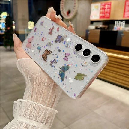 For Samsung Galaxy A55 5G Case Anti Drop TPU Phone Back Cover Epoxy Glitter Butterfly