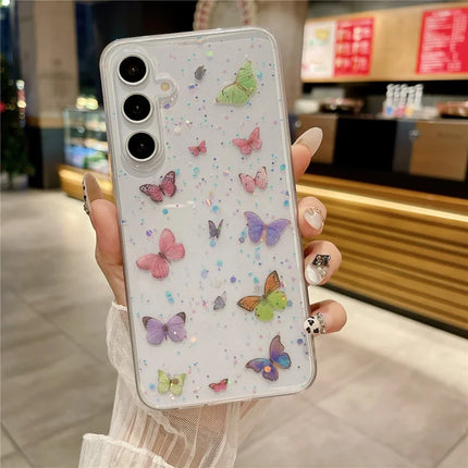 For Samsung Galaxy S23 FE Case Anti Drop TPU Phone Back Cover Epoxy Glitter Butterfly