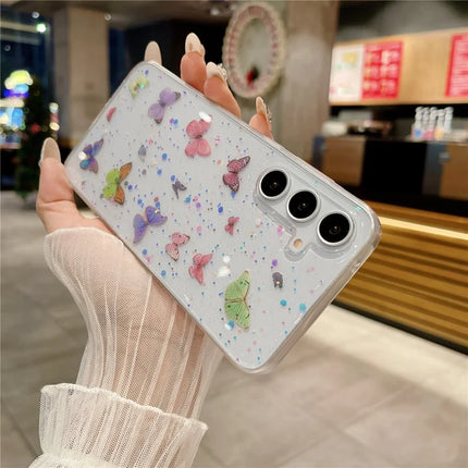 For Samsung Galaxy S23 FE Case Anti Drop TPU Phone Back Cover Epoxy Glitter Butterfly