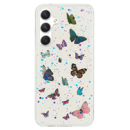 For Samsung Galaxy S23 FE Case Anti Drop TPU Phone Back Cover Epoxy Glitter Butterfly - Blue