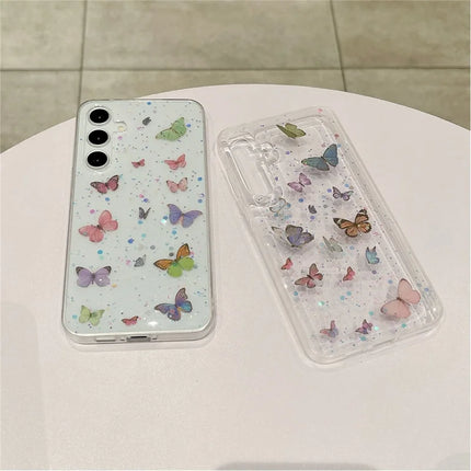For Samsung Galaxy S23 FE Case Anti Drop TPU Phone Back Cover Epoxy Glitter Butterfly