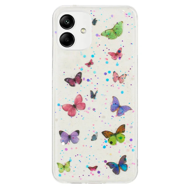 For Samsung Galaxy A05 4G Case Anti Drop TPU Phone Back Cover Epoxy Glitter Butterfly - Pink