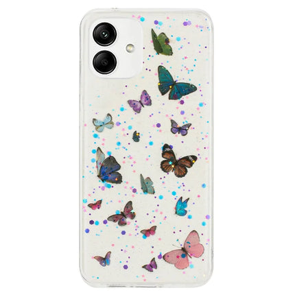 For Samsung Galaxy A05 4G Case Anti Drop TPU Phone Back Cover Epoxy Glitter Butterfly - Blue