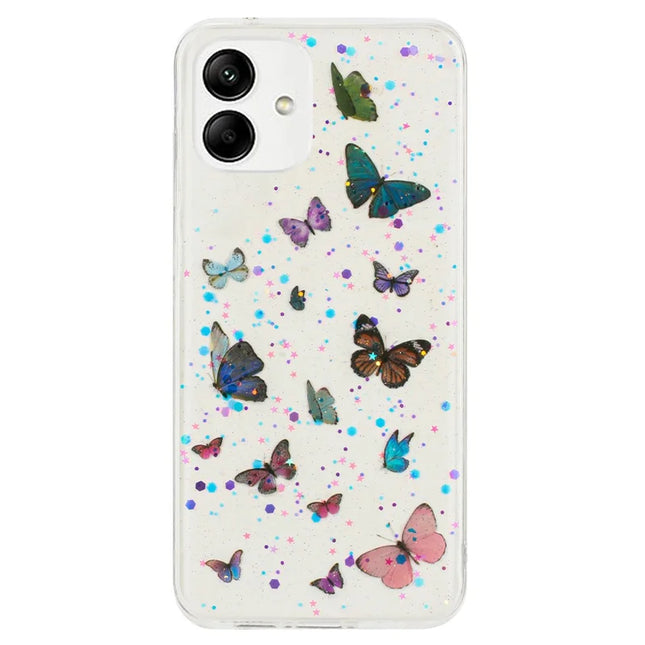 For Samsung Galaxy A05 4G Case Anti Drop TPU Phone Back Cover Epoxy Glitter Butterfly - Blue