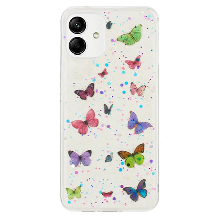 For Samsung Galaxy A06 Case Anti Drop TPU Phone Back Cover Epoxy Glitter Butterfly - Pink