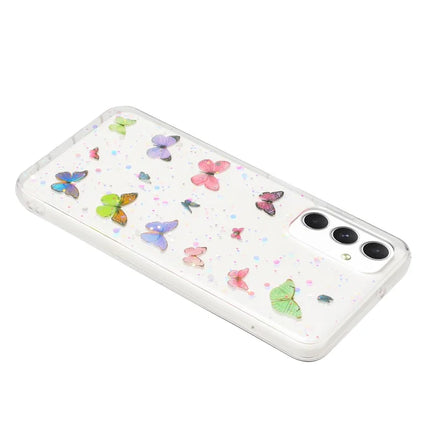 For Samsung Galaxy A25 5G (Global) (161.0 x 76.5 x 8.3mm) Case Anti Drop TPU Phone Back Cover Epoxy Glitter Butterfly
