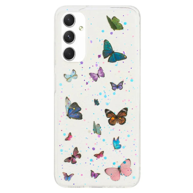 For Samsung Galaxy A25 5G (Global) (161.0 x 76.5 x 8.3mm) Case Anti Drop TPU Phone Back Cover Epoxy Glitter Butterfly - Blue