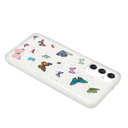 For Samsung Galaxy A25 5G (Global) (161.0 x 76.5 x 8.3mm) Case Anti Drop TPU Phone Back Cover Epoxy Glitter Butterfly