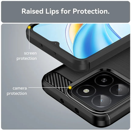 For Honor X5b Plus Case Carbon Fiber Texture Brushed Anti Fingerprint Phone Back Cover