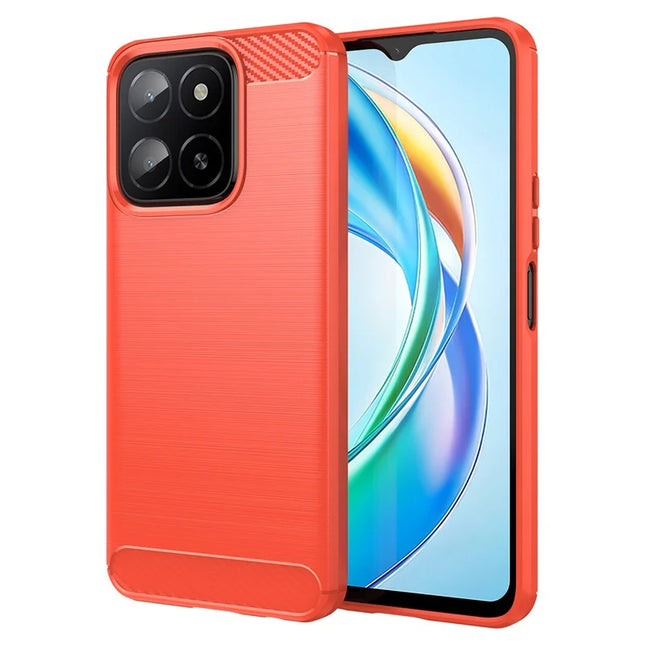 For Honor X5b Plus Case Carbon Fiber Texture Brushed Anti Fingerprint Phone Back Cover - Red