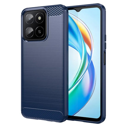 For Honor X5b Plus Case Carbon Fiber Texture Brushed Anti Fingerprint Phone Back Cover - Blue