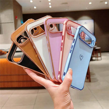 For Google Pixel 9 Pro XL Case Love Heart Pattern TPU Phone Cover Electroplating Edge