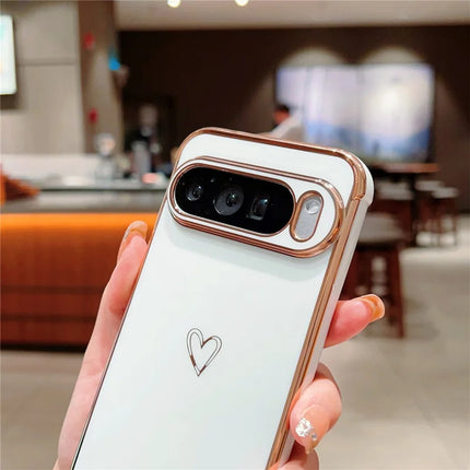 For Google Pixel 9 Pro XL Case Love Heart Pattern TPU Phone Cover Electroplating Edge