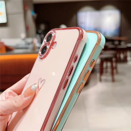 For iPhone 16 Case Love Heart Pattern TPU Phone Cover Electroplating Edge