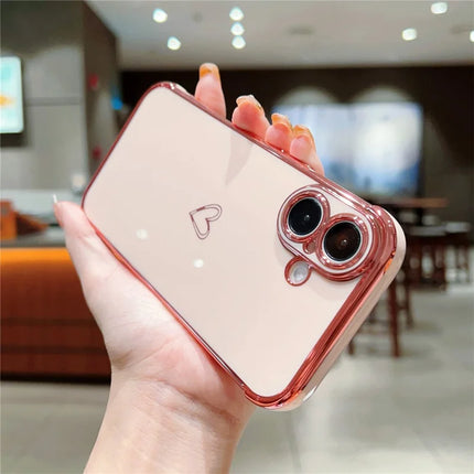 For iPhone 16 Case Love Heart Pattern TPU Phone Cover Electroplating Edge