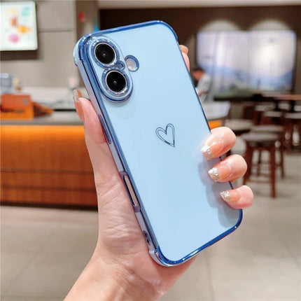For iPhone 16 Case Love Heart Pattern TPU Phone Cover Electroplating Edge