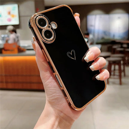For iPhone 16 Plus Case Love Heart Pattern TPU Phone Cover Electroplating Edge