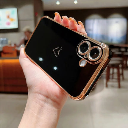 For iPhone 16 Plus Case Love Heart Pattern TPU Phone Cover Electroplating Edge