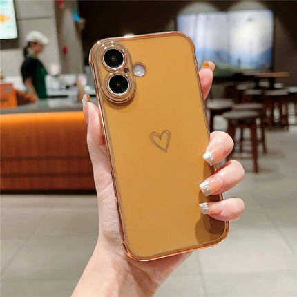 For iPhone 16 Plus Case Love Heart Pattern TPU Phone Cover Electroplating Edge