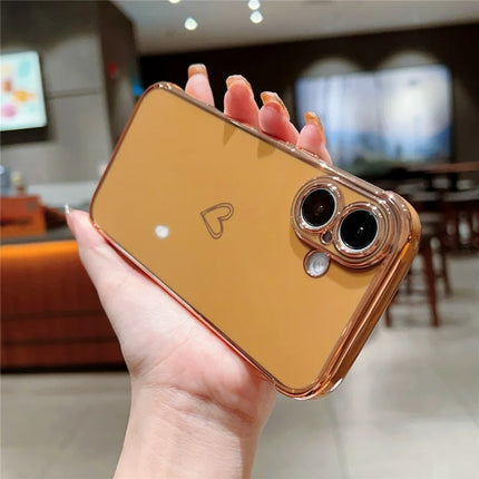 For iPhone 16 Plus Case Love Heart Pattern TPU Phone Cover Electroplating Edge