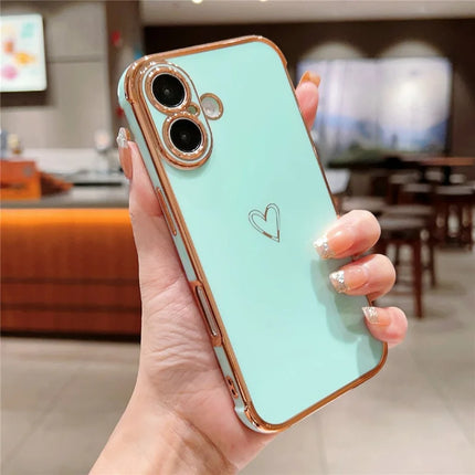 For iPhone 16 Plus Case Love Heart Pattern TPU Phone Cover Electroplating Edge