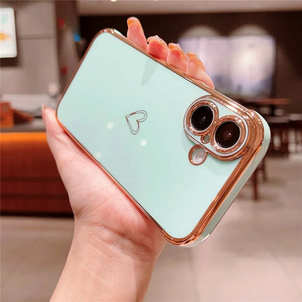 For iPhone 16 Plus Case Love Heart Pattern TPU Phone Cover Electroplating Edge
