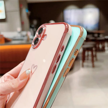For iPhone 16 Plus Case Love Heart Pattern TPU Phone Cover Electroplating Edge