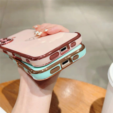 For iPhone 16 Plus Case Love Heart Pattern TPU Phone Cover Electroplating Edge