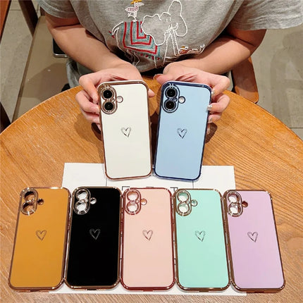 For iPhone 16 Plus Case Love Heart Pattern TPU Phone Cover Electroplating Edge