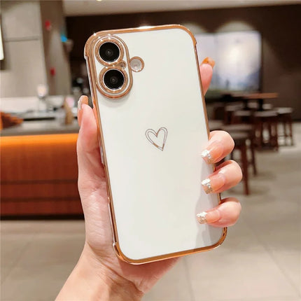 For iPhone 16 Plus Case Love Heart Pattern TPU Phone Cover Electroplating Edge - Ivory White