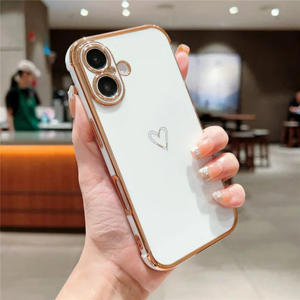 For iPhone 16 Plus Case Love Heart Pattern TPU Phone Cover Electroplating Edge