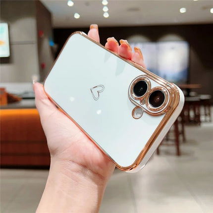For iPhone 16 Plus Case Love Heart Pattern TPU Phone Cover Electroplating Edge