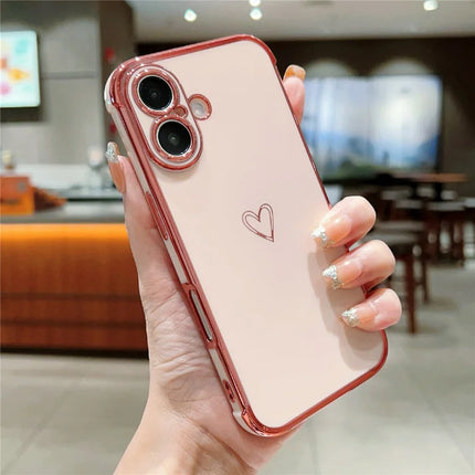 For iPhone 16 Plus Case Love Heart Pattern TPU Phone Cover Electroplating Edge