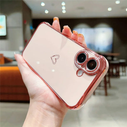 For iPhone 16 Plus Case Love Heart Pattern TPU Phone Cover Electroplating Edge