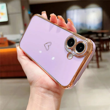 For iPhone 16 Plus Case Love Heart Pattern TPU Phone Cover Electroplating Edge