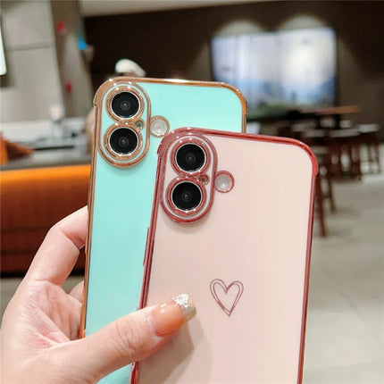 For iPhone 16 Plus Case Love Heart Pattern TPU Phone Cover Electroplating Edge