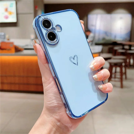 For iPhone 16 Plus Case Love Heart Pattern TPU Phone Cover Electroplating Edge