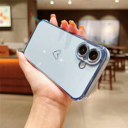 For iPhone 16 Plus Case Love Heart Pattern TPU Phone Cover Electroplating Edge