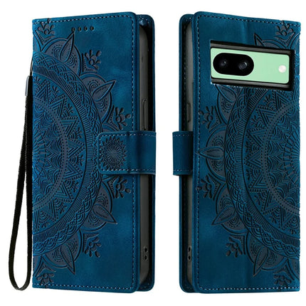 Style 018 For Google Pixel 8a Case Imprinted Totem Skin Feel Wallet Leather Phone Cover - Blue