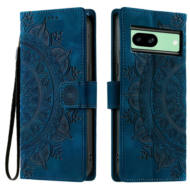 Style 018 For Google Pixel 8a Case Imprinted Totem Skin Feel Wallet Leather Phone Cover - Blue