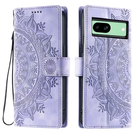 Style 018 For Google Pixel 8a Case Imprinted Totem Skin Feel Wallet Leather Phone Cover - Purple