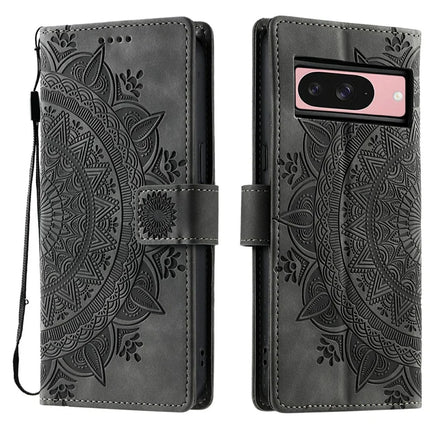 Style 018 For Google Pixel 9 Pro  /  Pixel 9 Case Imprinted Totem Skin Feel Wallet Leather Phone Cover - Grey