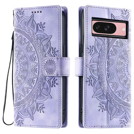 Style 018 For Google Pixel 9 Pro  /  Pixel 9 Case Imprinted Totem Skin Feel Wallet Leather Phone Cover - Purple