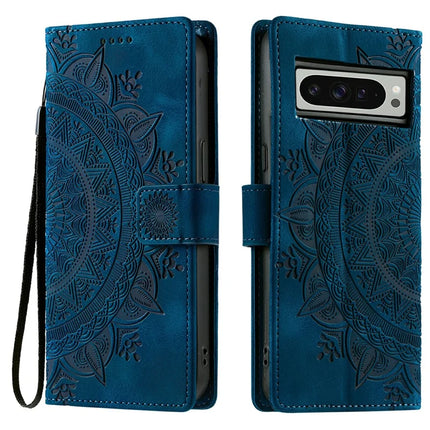 Style 018 For Google Pixel 9 Pro XL Case Imprinted Totem Skin Feel Wallet Leather Phone Cover - Blue