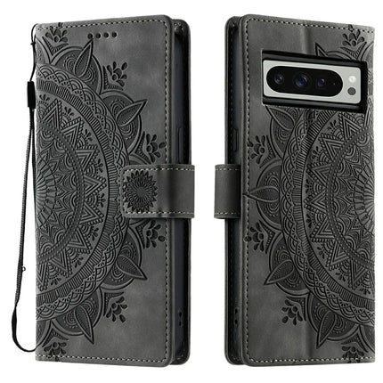Style 018 For Google Pixel 9 Pro XL Case Imprinted Totem Skin Feel Wallet Leather Phone Cover - Grey