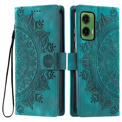 For Motorola Moto G35 5G Case Imprinted Totem Skin Feel Wallet Leather Phone Cover - Mint Green