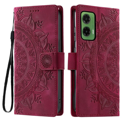 For Motorola Moto G35 5G Case Imprinted Totem Skin Feel Wallet Leather Phone Cover - Rose