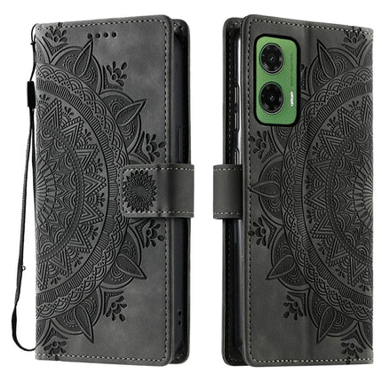 For Motorola Moto G35 5G Case Imprinted Totem Skin Feel Wallet Leather Phone Cover - Grey